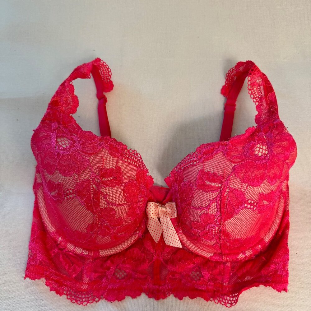 Victoria's  Secret, coral Lace Demi, lined, preowned, 32DD
